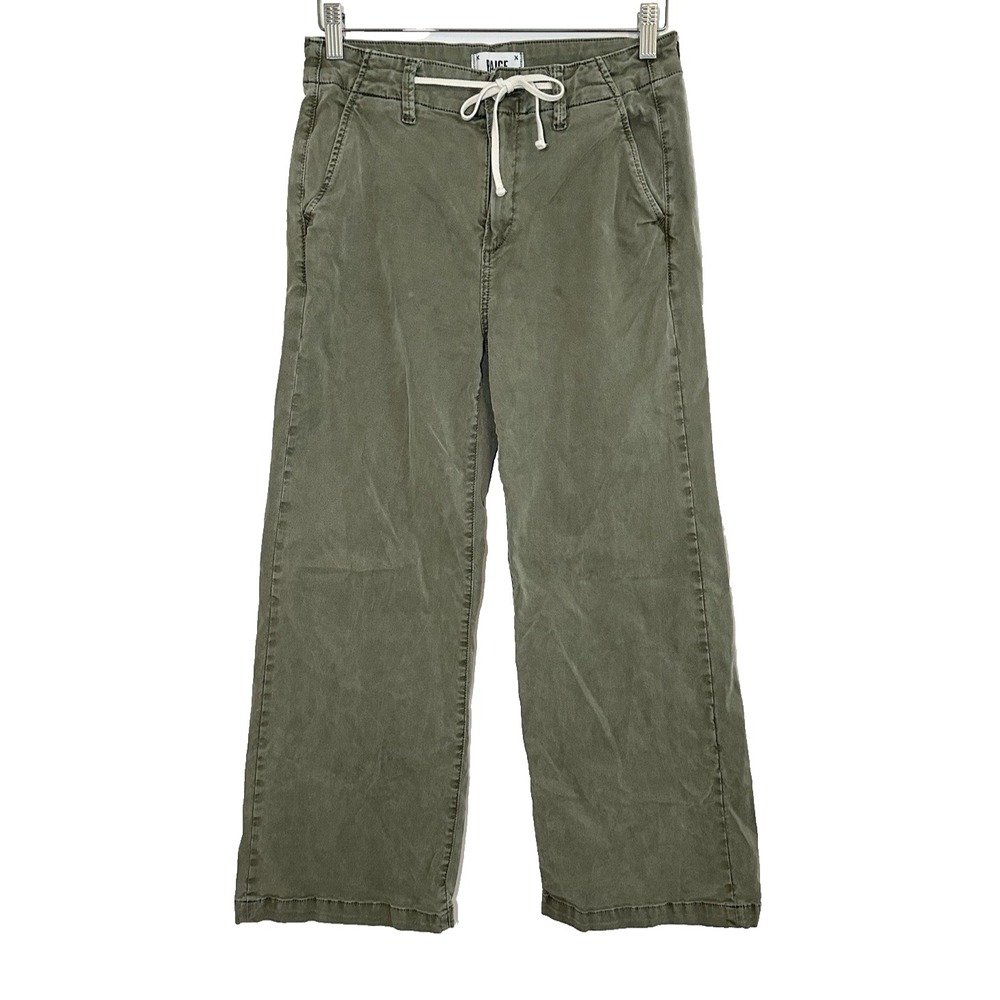 PAIGE Women's 27 Carly Wide Leg Ankle Pants Army Green Vintage Ivy Anthropologie